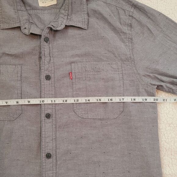 Levis Gray Button Front Collared Shirt Long Sleeve Roll Tab Casual Mens Medium - Picture 9 of 10